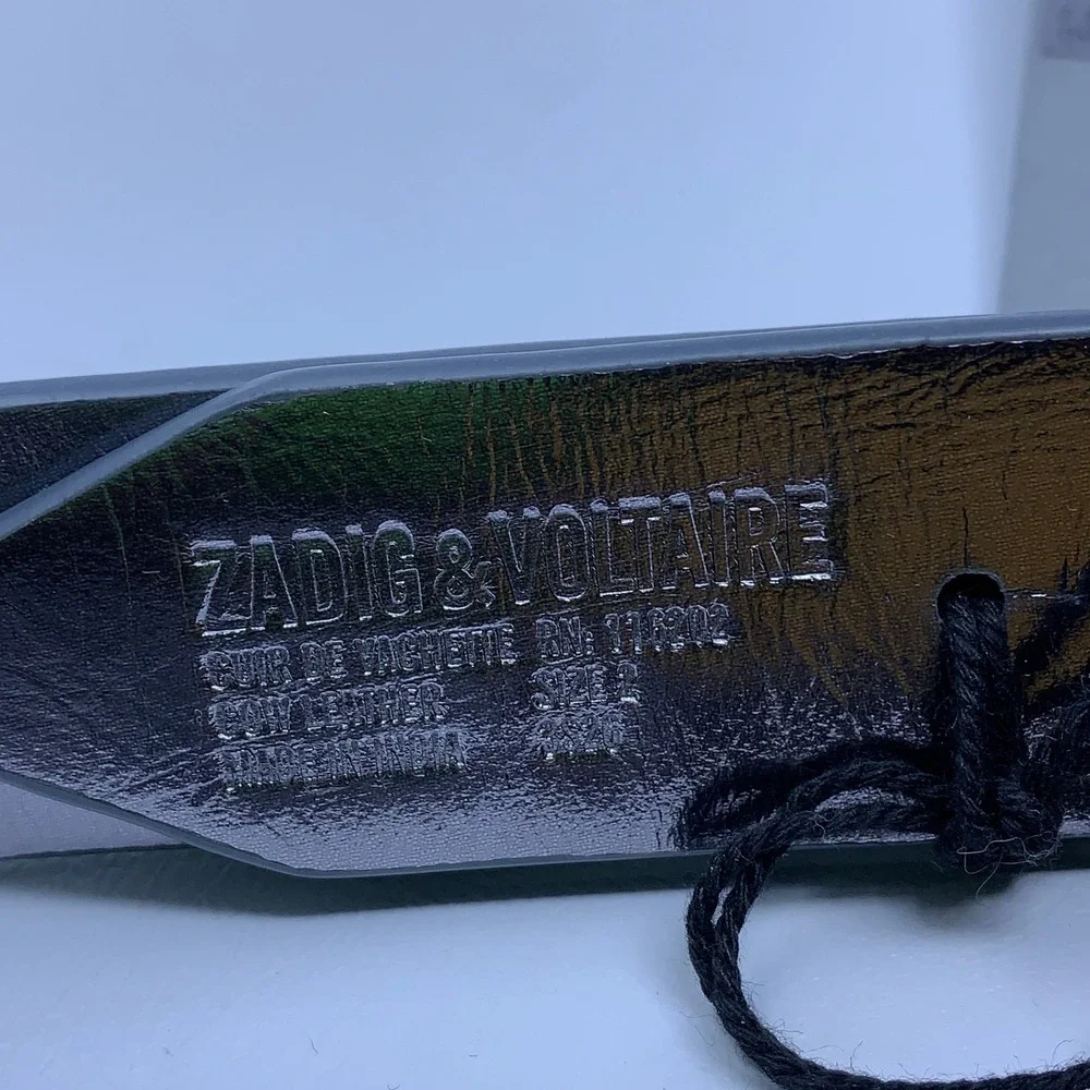 Zadig & Voltaire Womens Size 2 Black Silver Rock Reversible Wing Buckle Belt NWT